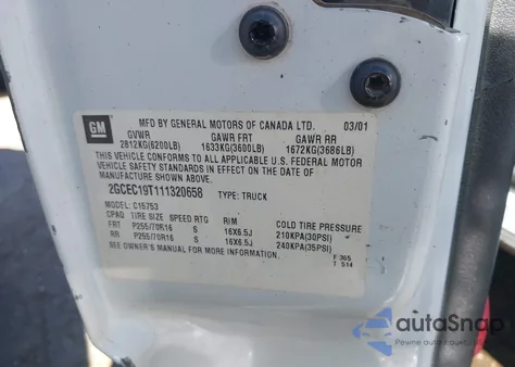 2001 Chevrolet Silverado 1500 Ls из США, поврежденный, VIN 2GCEC19T111320658